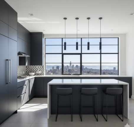 Dark Grey Cabinets with Bold Color Backsplash