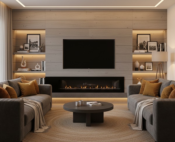 Fireplace-Centered Family Room