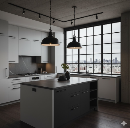 Grey Cabinets with Black Hardware Accents