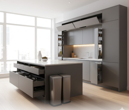 Grey Cabinets with Smart Storage Solutions