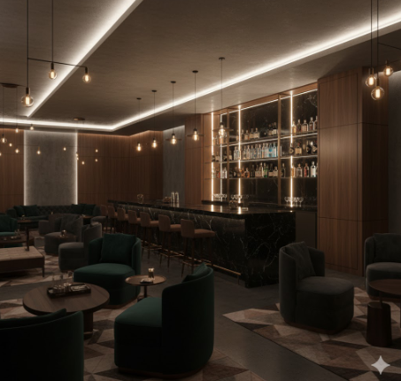 High-end modern basement cocktail lounge