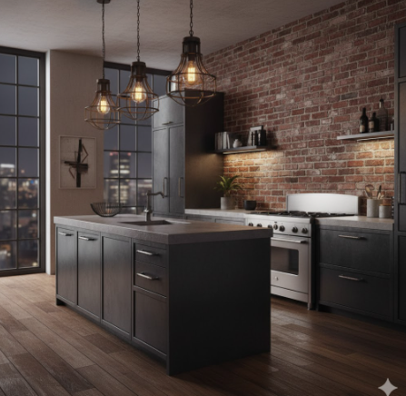 Industrial Grey Cabinets with Concrete Countertops