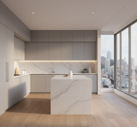Minimalist Handleless Grey Cabinets