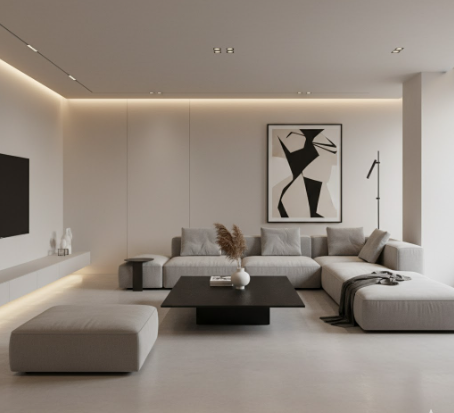 Modern Minimalist Basement Lounge