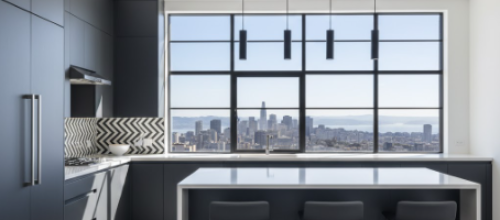 Dark Grey Cabinets with Bold Color Backsplash
