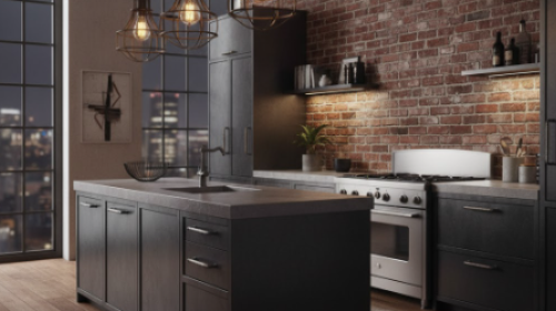 Industrial Grey Cabinets with Concrete Countertops