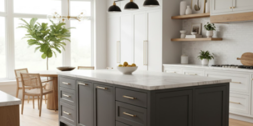 Two-Tone Grey and White Kitchen Cabinets